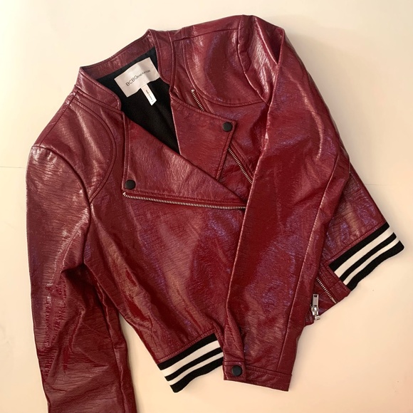 BCBGeneration | Red Vegan Leather Moto Jacket Y2K Bikercore Cropped | Size XS - Picture 5 of 10